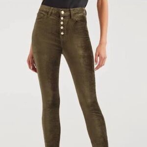 7 For All Mankind High Waist Ankle Skinny Velour Pants in Green